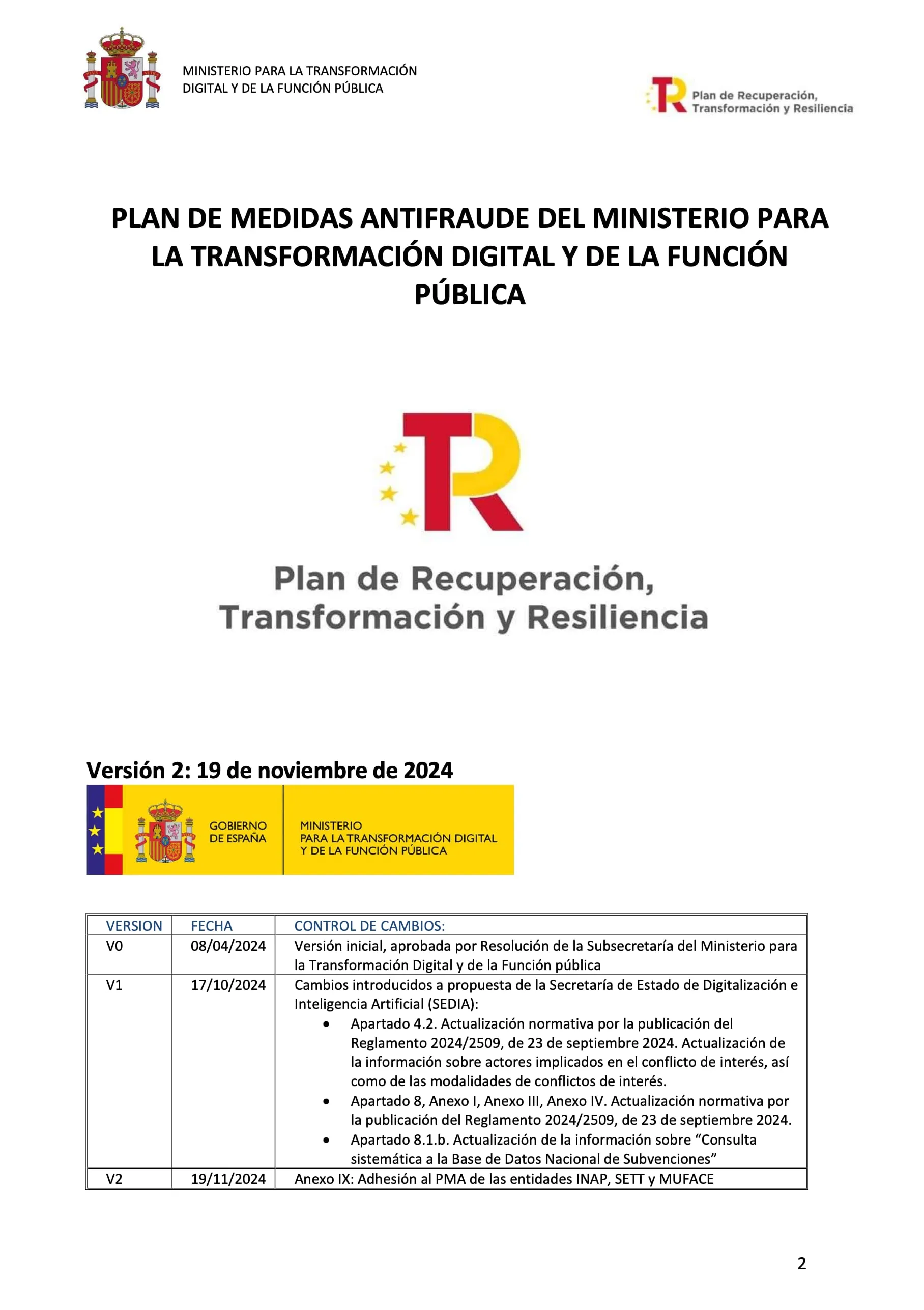 Portada del documento: Plan antifraude